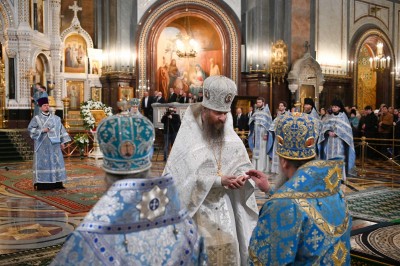 Волонтёры и руководители кинокомпании «Союз Маринс Групп» на празднике Благовещения Пресвятой Богородицы